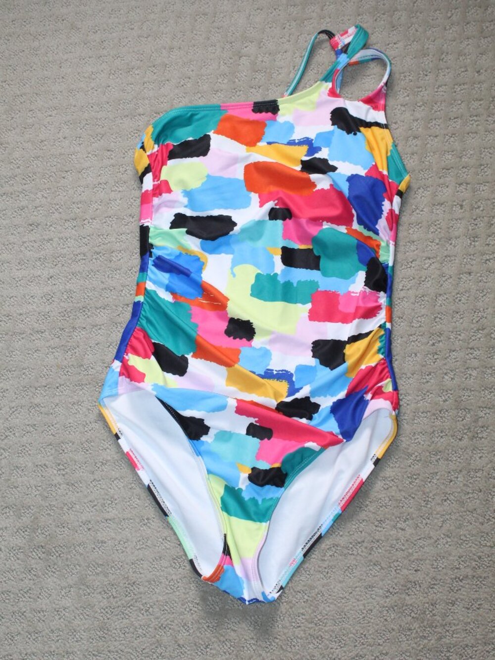 Holipick Size M Vibrant Abstract Print One Shoulder 1-Piece Swimsuit Adjustable